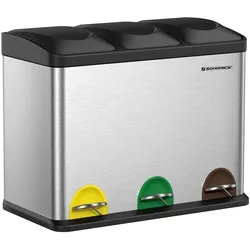 Songmics Abfalltrenner 3 Fächer 45 L edelstahl grau, 60.5x48.5x40.5 cm