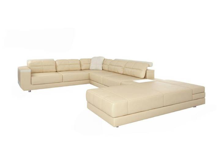 JVmoebel Wohnlandschaft Beige Polster-Eckcouch mit Ottomane und Kopfkissen von JVmoebel, Made in Europa