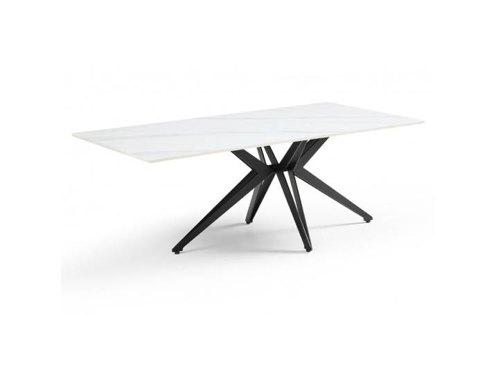 Table basse 120x60 cm céramique blanc marbré pied étoile