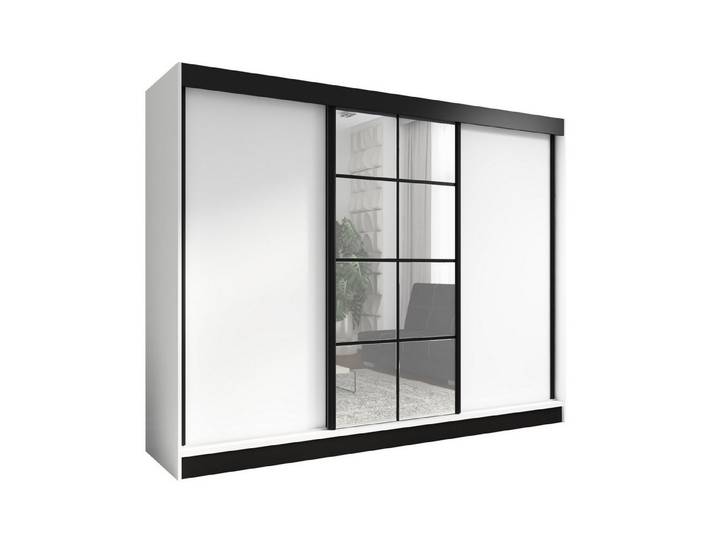 A&J MöbelLand GmbH Schiebetürenschrank ORAVIA mit Spiegel – Breite 200 cm (TOP PRODUKT! Wählen Sie das ideale Modell für Ihr Schlafzimmer! Breite: 200 cm, Höhe: 215 cm, Tiefe: 60 cm, Moderne Möbel mit funktionalem Design und hoher Verarbeitungsqualität) Loft-Design, Spiegelpaneele, großer Stauraum, moderne Schiebetüren