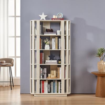 Kodotan sofa Wooden Oval Open Bookshelf, MDF Grid Frame Freestanding Bookcase, 5-Tier Easy Assembly Storage Display Rack