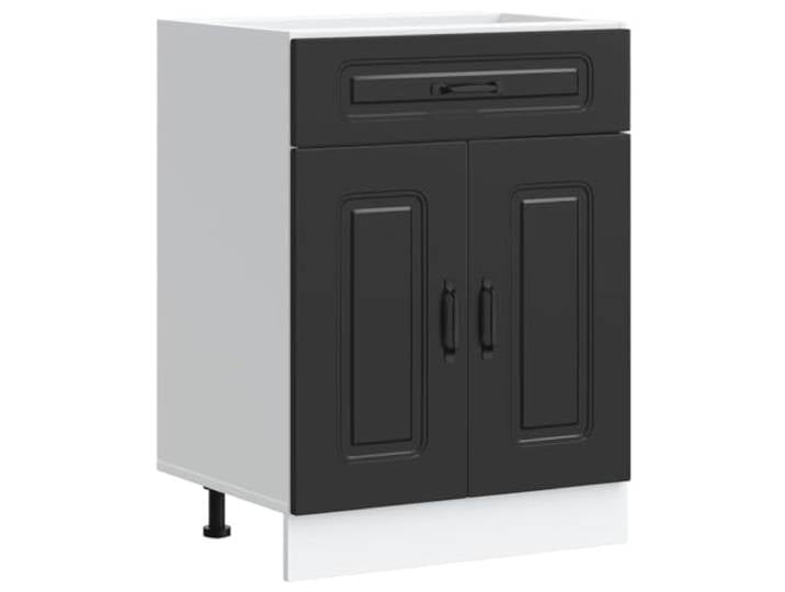 CATRP-Flower Stand Kalmar Küchenschrank, Schwarz, aus technischem Holz Praktische Türen, verstellbare Füße, glatte Oberfläche, feuchtigkeitsbeständig, Aufbewahrung für Schüsseln und Töpfe