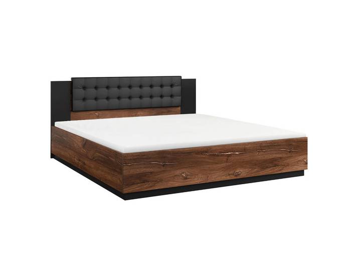 Petits-meubles Bett 180/200 Alec Dunkelholz und Schwarz, Braun, Holzwerkstoff, 180x200 cm, Schlafzimmer, Bett