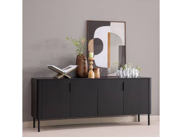 Massives Sideboard 201 x 85 x 44cm Schwarz/Schwarz