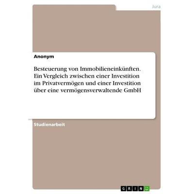 Besteuerung von Immobilieneinkünften. Ein Vergleich zwischen einer Investition im Privatvermögen und einer Investition über eine vermögensverwaltende