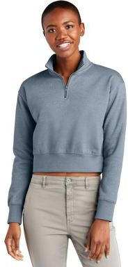 District DT6111 Women's V.I.T. Fleece 1/2-Zip T-Shirt in Flint Blue Heather size 4XL