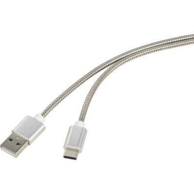 Renkforce USB-Kabel USB 2.0 USB-A Stecker, USB-C® Stecker 1.00 m Silber Kabelmantel aus rostfreiem Stahl RF-4888671