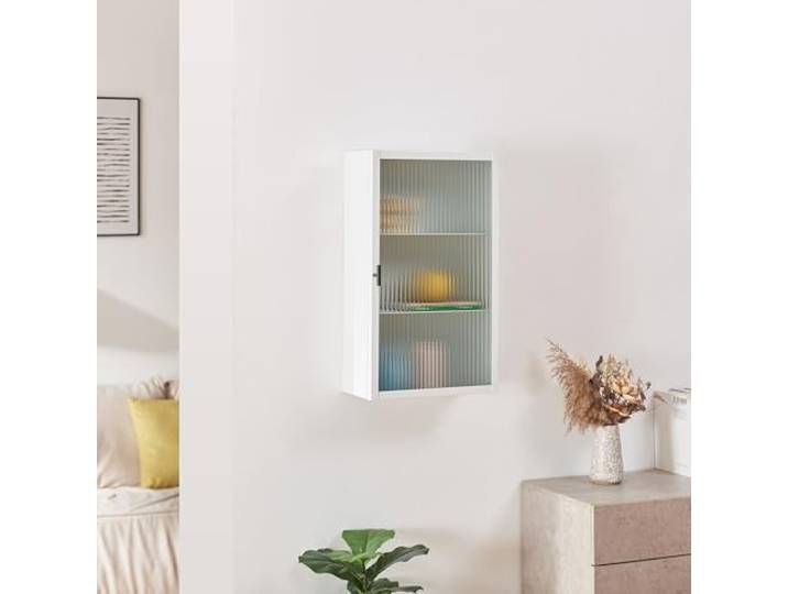 [en.casa] Hängeschrank Zundert mit Glastür 60x35x15 cm Stahl Weiß