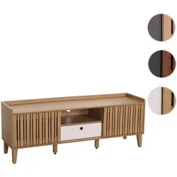 TV-Rack HWC-M48, Lowboard TV-Schrank, Schiebetür 56x150x40cm ~ natur, Schublade weiß