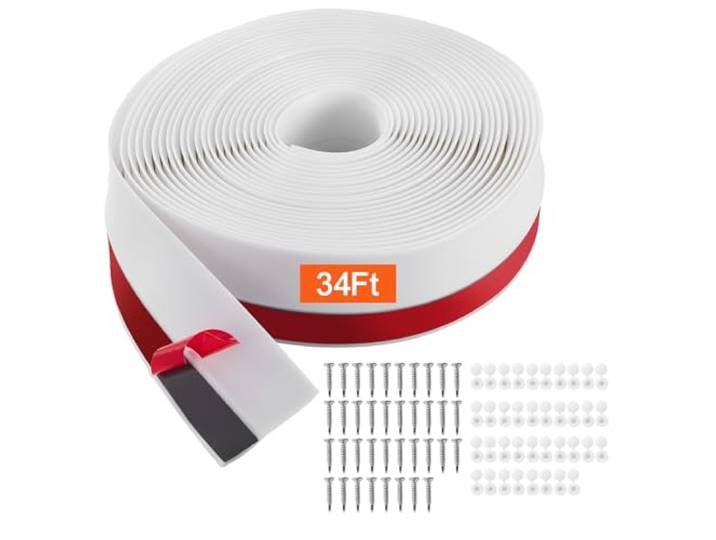 VEVOR Joint de porte de garage\, 10 m\, joint d'étanchéité supérieur et latéral pour porte de garage\, bande de moulage universelle\, résistants aux intempéries en TPE avec support adhésif et vis\, blanc