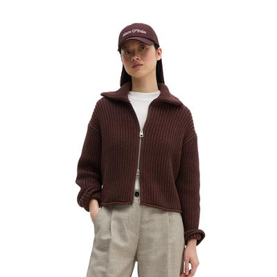 Cardigan MARC O'POLO "aus Organic Cotton-Mix", Damen, Gr. L, braun (schwarz cherry), Obermaterial: 74% Baumwolle, 26% Polyester, unifarben, loose fit, Strickjacken