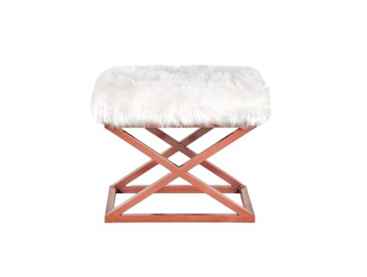 Atelier Del Sofa Stilvoller Pouf mit Metallgestell, 50 cm x 42 cm x 40 cm 100% Polyester, Babyface, Grau mit Kupfer- und weißen Akzenten Ideal für modernes Wohnen