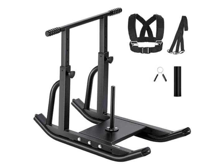 VEVOR Traîneau de Puissance Poussée Traction\, Équipement d'Entraînement de Force\, Vitesse et Explosivité avec Poignée Réglable en Hauteur\, Compatible avec Disques de 2\,5 et 5 cm\, pour Fitness\, Noir