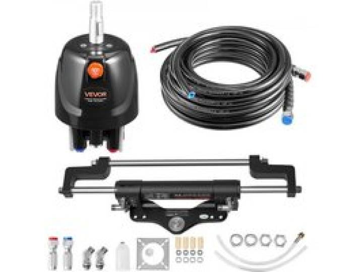VEVOR hydraulische buitenboordmotor stuurkit, 150kW (200 pk), hydraulisch stuursysteem voor boten, met 6,9 MPa stuurpomp, tweeweg vergrendelingscilinder en 7,9 m lange slangen, voor één stuurstand, één motor