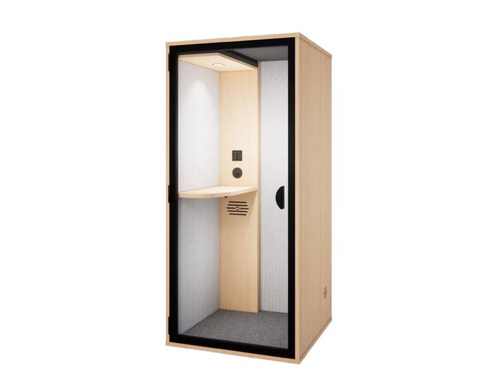 Cabine acoustique Essentielle Express Modèle S Debout - 1 Place debout - Bois clair et tissus Gris