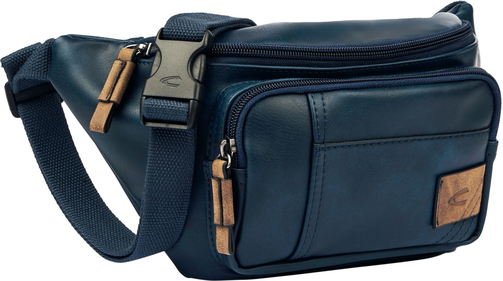 Bauchtasche CAMEL ACTIVE "Laos", Damen, Gr. B/H/T: 29cm x 16cm x 11cm, blau, Lederimitat, Retro, beschichtet, kontrastfarbene Details, leichte Abriebeffekte, Taschen Bauchtasche, Unisex Gürteltasche, Crossbody-Bag mit praktischen Details blau B/H/T: 29cm 