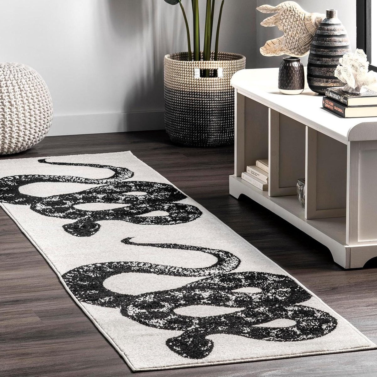 Area Tapijt Vloerkleed Runner Zwart en Wit 61 x 183 cm
