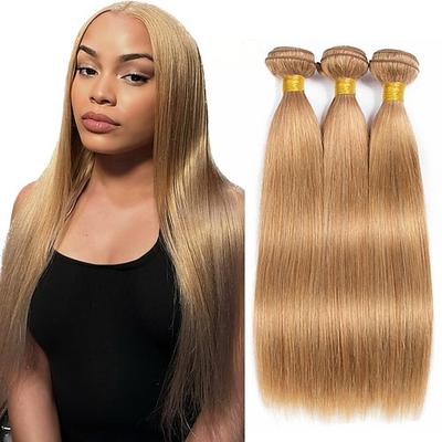 brasilianisches Haar Menschenhaar 27 # Farbe Haar hellbraun 3 Bündel glattes Haar Haar Menschenhaarverlängerungen