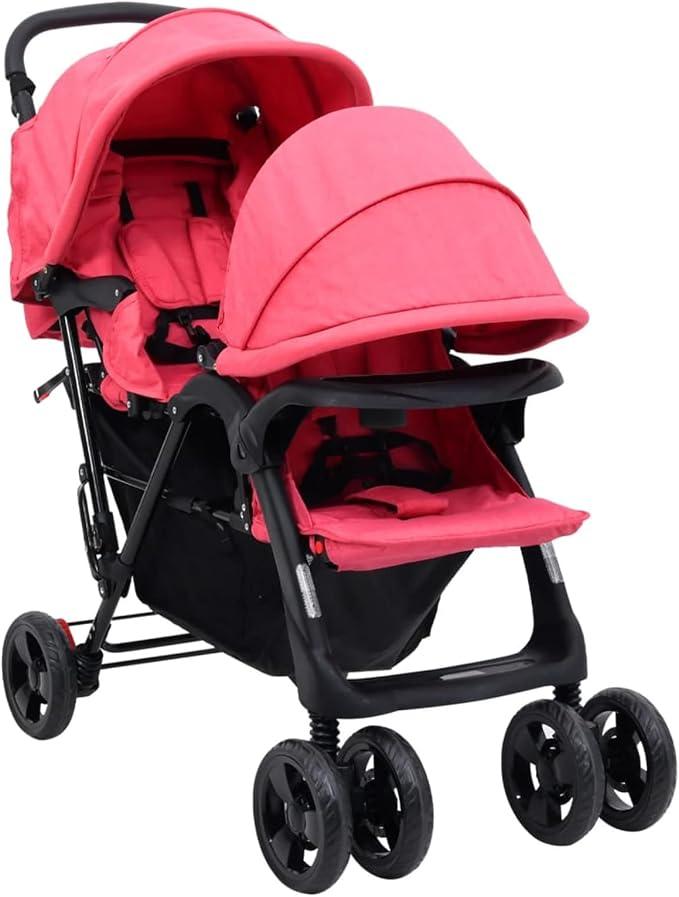 Geschwisterwagen, Zwillingskinderwagen, Double Stroller, Geschwisterbuggy, Doppelkinderwagen, Rot Stahl
