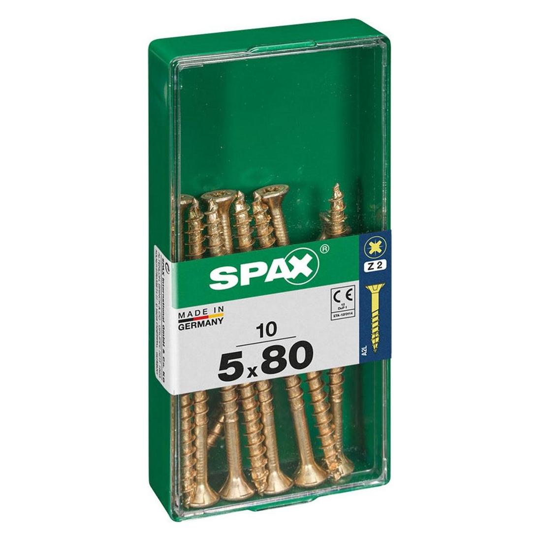 Spax Schraubenkasten Yellox Holz Flacher Kopf 10 Stücke (5 x 80 mm) (10 Schrauben pro Stück) (45258140)