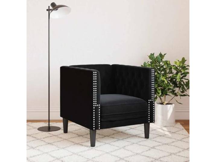 KTHLBRH Schwarzer Chesterfield-Sessel aus Samt Schaumstoff Massivholz 71 x 74,5 x 70,5 cm 110 kg Wohnzimmer