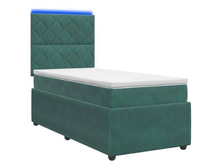KTHLBRH Boxspringbett mit LED Matratze dunkelgrün 90 x 190 cm Samt, USB-LED-Lichter, Gasmechanismus, verstellbares Kopfteil, Behälter, mittlere Festigkeit