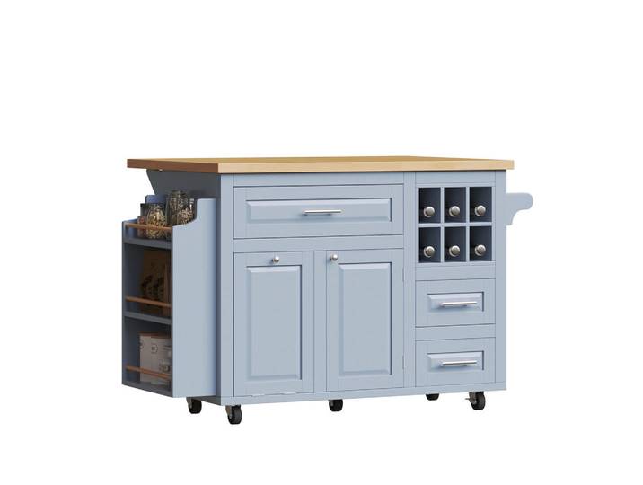 Flieks Kücheninsel Schubladen Weinkorb Snackregal, Blau, 143x91x75 cm, Küchen, Küchenmöbel, Kücheninseln