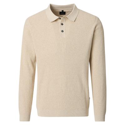 Polokragenpullover VENTI "VENTI Polo-Shirt langarm gemustert", Herren, Gr. L, beige, 100% Baumwolle, Pullover