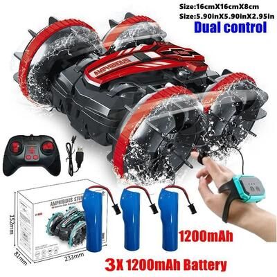 Uplifted Finds Amphibious RC Car Remote Control Stunt Vehicle With Double Sided Flip And 4WD Drift For Kids b500 Red With Watch 3b