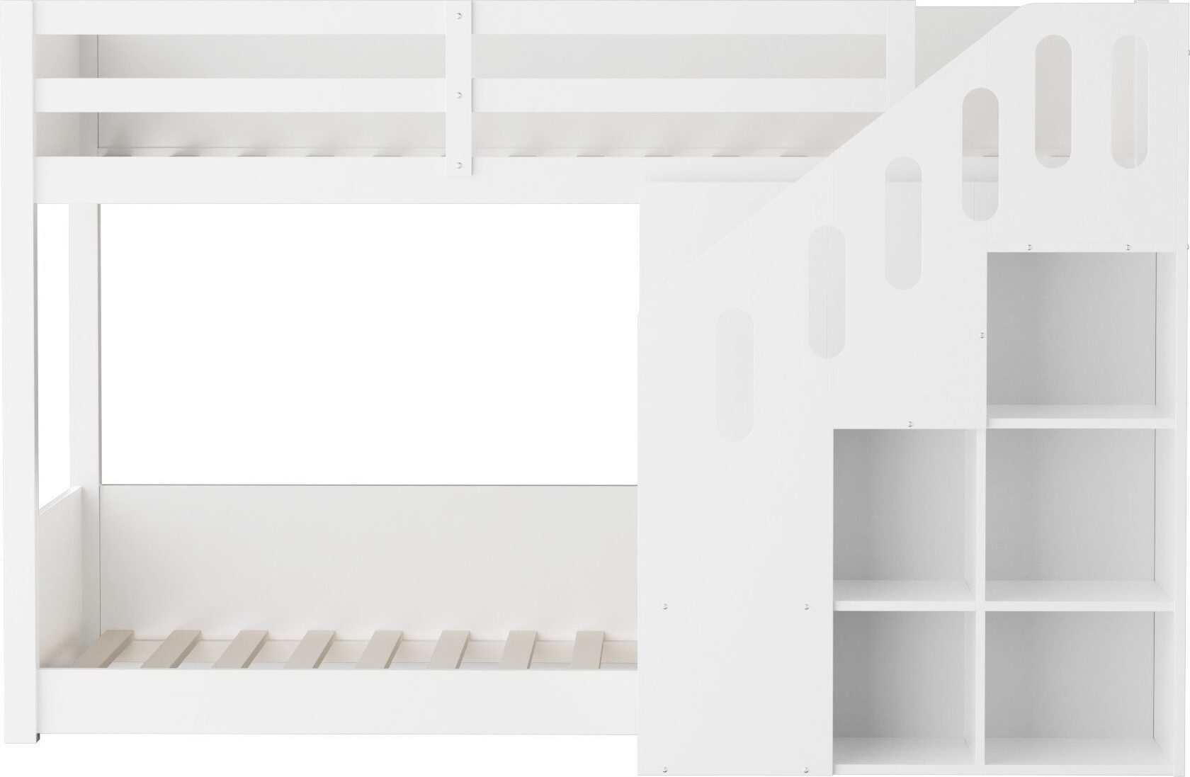 Kinder-Etagenbett 90X200cm Doppelbett multifunktionales Kinderbett Stauraumtreppe Mit Treppen und Schliessfaechern,stabiles Gelaender ohne Matratze Weiss