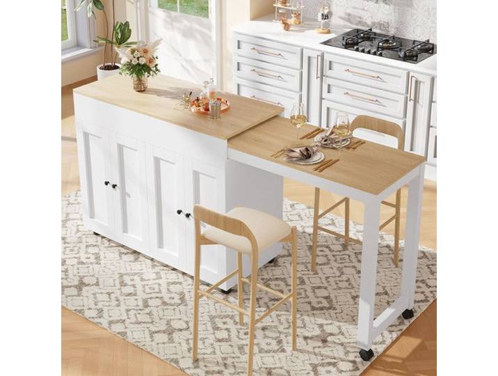 Table de bar moderne à rallonge 117-180×50×94 6 cm table à manger à rallonge avec espace de rangement avec 6 surfaces de rangement