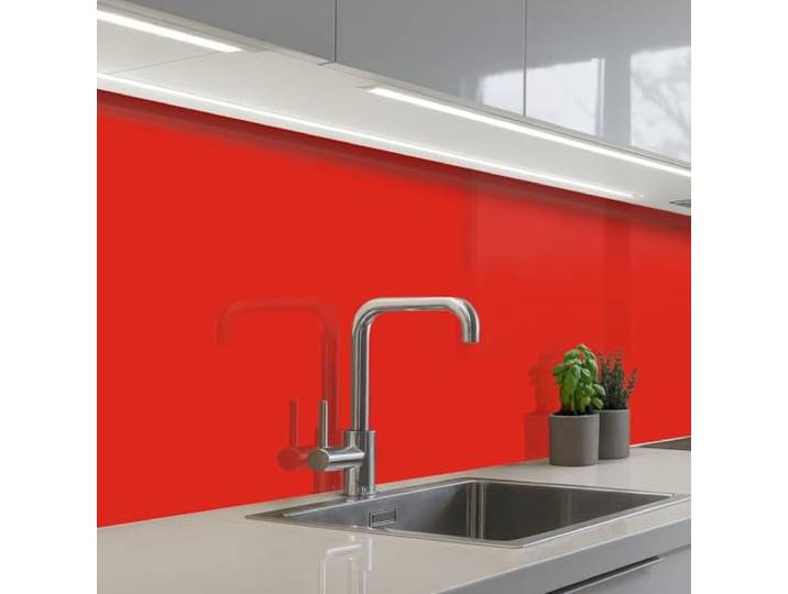 KitchenYeah© Rückwand Küche Rückwandschutz Selbstklebend Spritzschutz 60x400 cm - Küchenrückwand Küchenfront Küchen Selbstklebende Küchenrückwände Rot - Farbe - Einfarbig