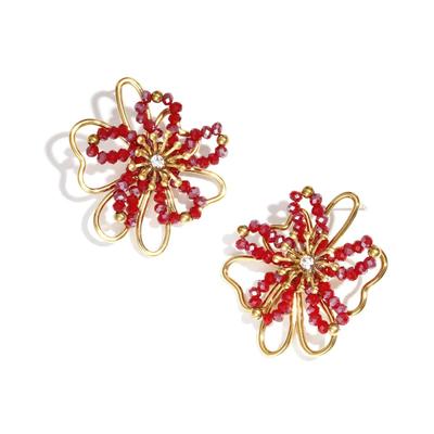 Paar Ohrstecker ADELIA´S "LIVAYA", Damen, Gr. Damen, Edelstahl, rot (orange), Ohrringe, Trendig durch offene Blütenform mit Perlendetails