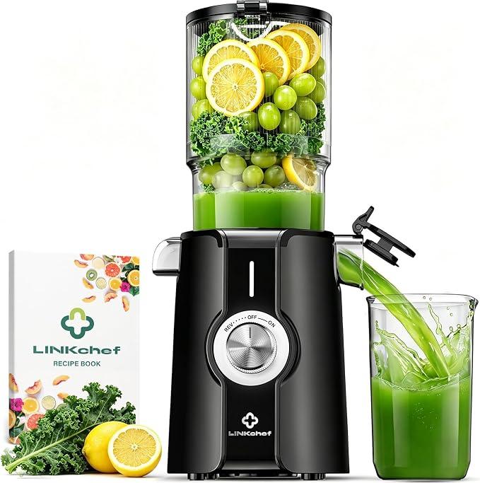 Entsafter Slow Juicer, Entsafter Gemüse und Obst mit 115 mm großem, Kaltentsafter für ganze Früchte/Gemüse, Blitzreiniger, Einfacher Installation, BPA Frei, 200w