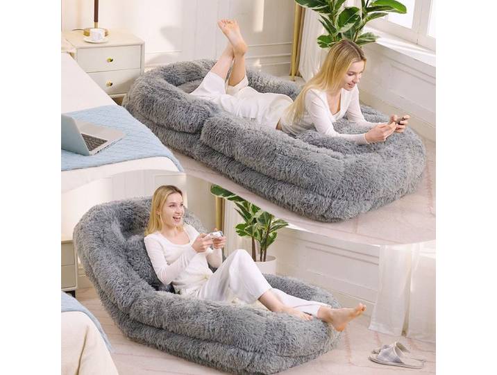 Canapé relax - FUNMOON - Funmoon - Gris clair - Dossier réglable 5 positions - Convertible 1 place