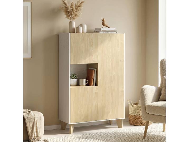HOMCOM Buffet Salon 6 Compartiments 80x40x135cm Blanc Bois