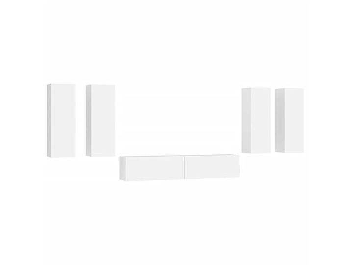 GKHPYURE TV-Möbel-Set, 6-teilig, weiß, Holz, mehrschichtig Wanddesign, praktische Tür, großer Stauraum, einfach zu montieren