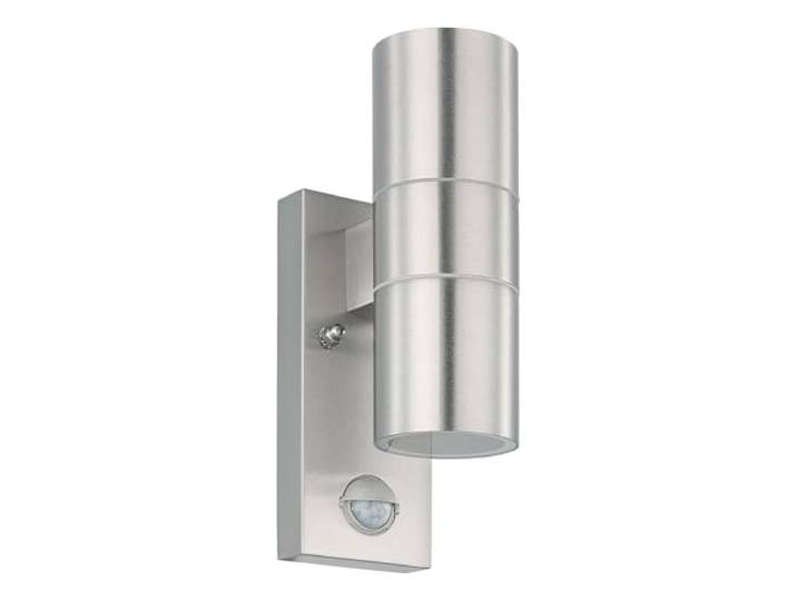 EGLO LED applique d'extérieur Riga 5\, applique d'extérieur 2 flammes avec détecteur de mouvement\, applique à capteur en acier inoxydable et verre\, couleur : argent\, IP44