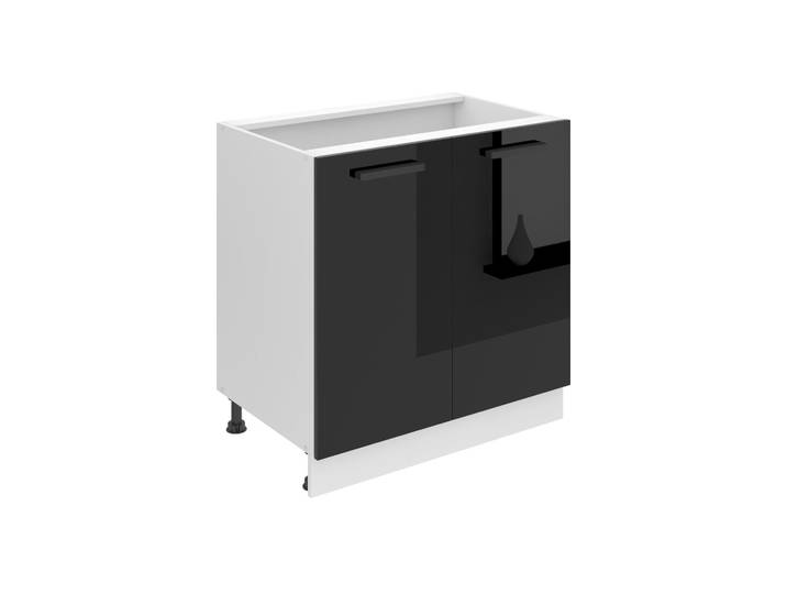 Belini Armoire basse de cuisine\, armoire basse de cuisine largeur 80 cm. SD Armoire basse de cuisine sans plan de travail. Armoire de cuisine avec 2 portes\, noir brillant