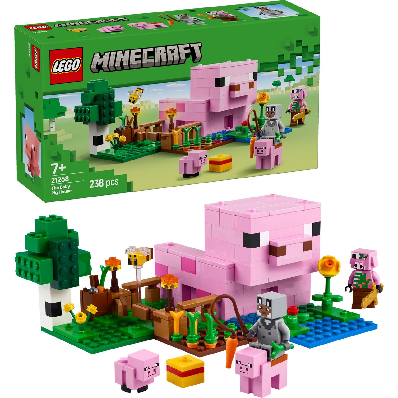 LEGO Minecraft 21268 Das Babyschwein-Haus, Set mit Tieren, Bauspielzeug