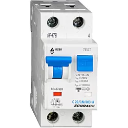 Schrack LS-FI-Schalter, Kennlinie C, 20A, 30mA, 1+N, Typ A (BO617620--)