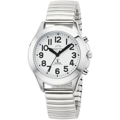 Funkuhr MASTER TIME "Sprechende Funkuhr", silber (silberfarben), Armbanduhren, Damen, Funkuhr, Armbanduhr, Quarzuhr, Damenuhr, Flexband, Zugband