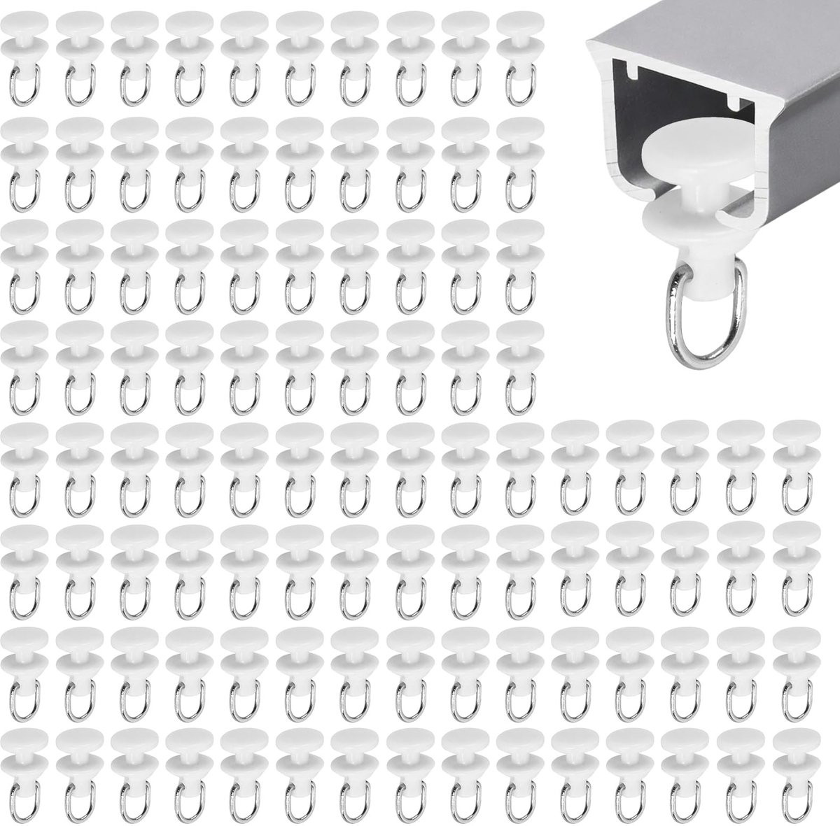 Solidchoice - 100 stuks gordijnrollers voor standaard rails