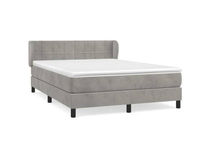 PUGYNBK Boxspringbett aus Samt, Hellgrau, 140 x 190 cm Verstellbares Kopfteil, Taschenfederkernmatratze, mittlere Festigkeit, Matratzenschoner