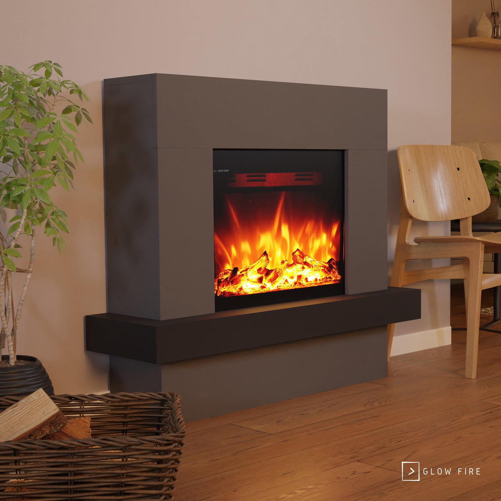 Glow Fire Elektrokamin 'Pandora' | LED Standkamin in grau mit Heizung (1500 W) | HxBxT: 97x114x32cm