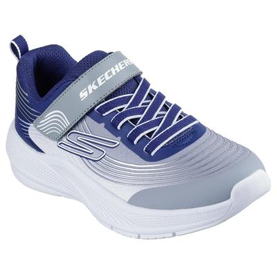 Sneaker SKECHERS "MICROSPEC ADVANCE", Mädchen, Gr. 33, blau (navy, grau), Lederimitat, Textil, Schuhe Sneaker, Klettschuh in cooler Farbkombination, Größenschablone zum Download