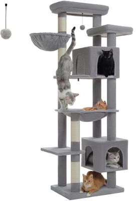 Happy Pet Pantry Multi Level Plush Cat Tree, Extra Large Cat Tower With Scratching Boards, Perches & Caves grey 4