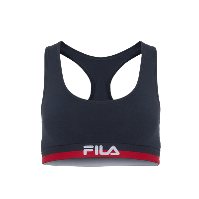 Bustier FILA, Damen, Gr. XS, N-Gr, blau (navy), Jersey, Obermaterial: 95% Baumwolle, 5% Elasthan, bedruckt, unifarben mit Farbeinsatz, Basic, Basic, BHs Bustier, mit elastischem Unterbrustband mit Logoschriftzug