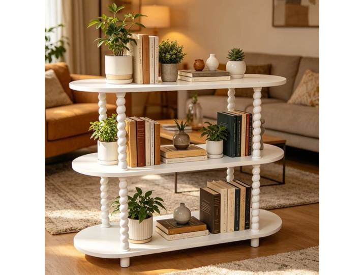 Koioplie Console étroite moderne 3 niveaux table d'appoint avec pieds citrouille blanc pour canapé entrée étagère plantes déco