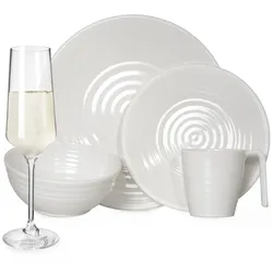 Moritz Melamin Geschirr-Set 4 Personen Crema Design 16 Teilig + Milano Gläser Champagner-Gläser Flûtes Tafelgeschirr Picknick BBQ Kochgeschirr